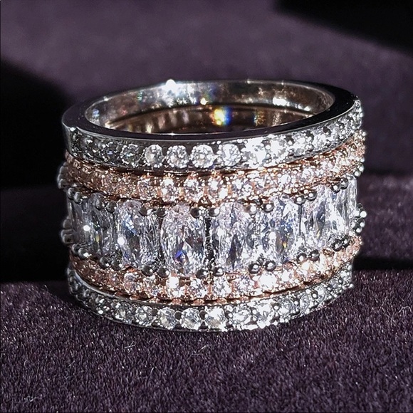 New S925 5 Pieces Diamond Stack Ring Sets - Picture 4 of 7
